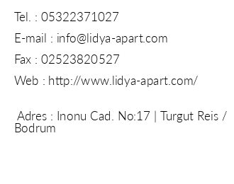 Lidya Apart Hotel iletiim bilgileri